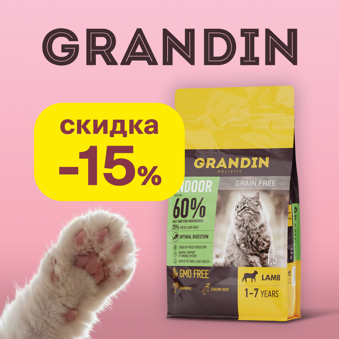 Скидка 15% на сухой корм «Grandin»